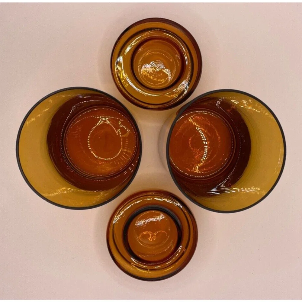 Home America Amber Glass With Lid, Retro Style Set of 2
